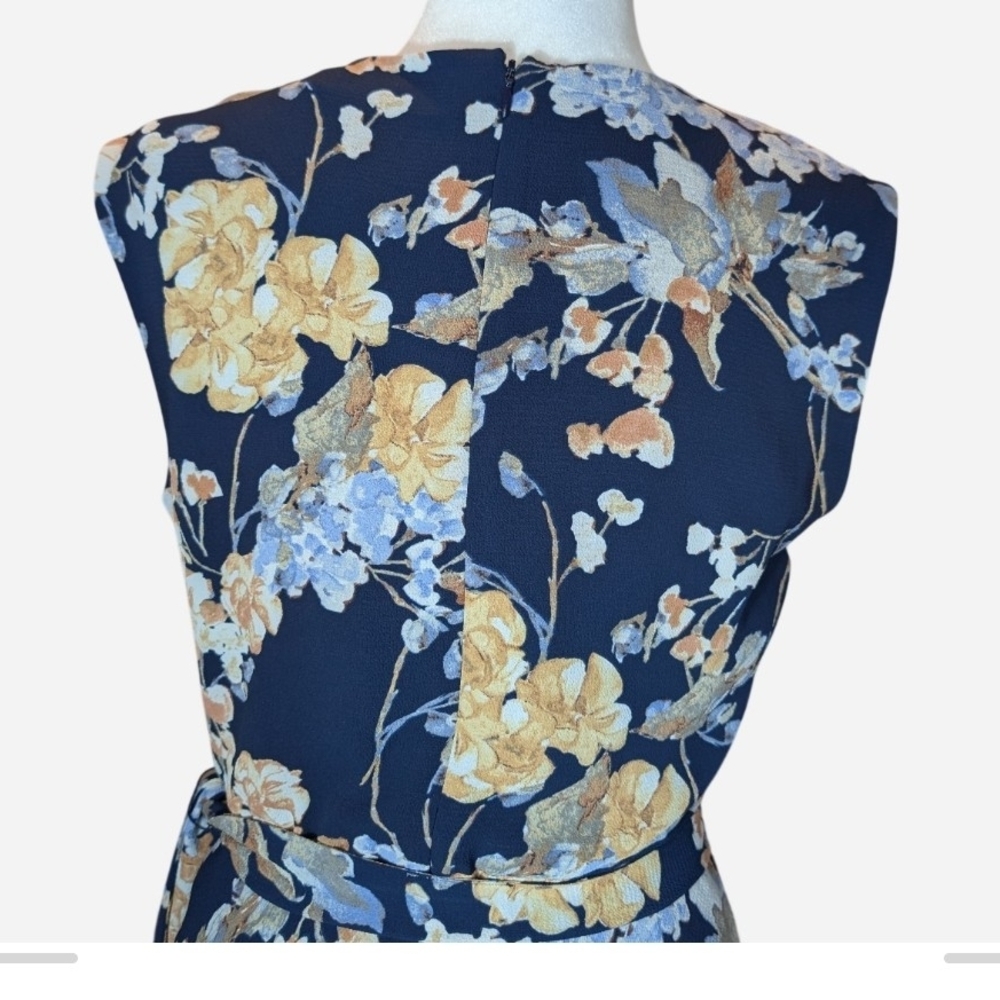 Pre-owned Ralph Lauren Navy and Beige Floral Midi Dress - Picture 4 of 12